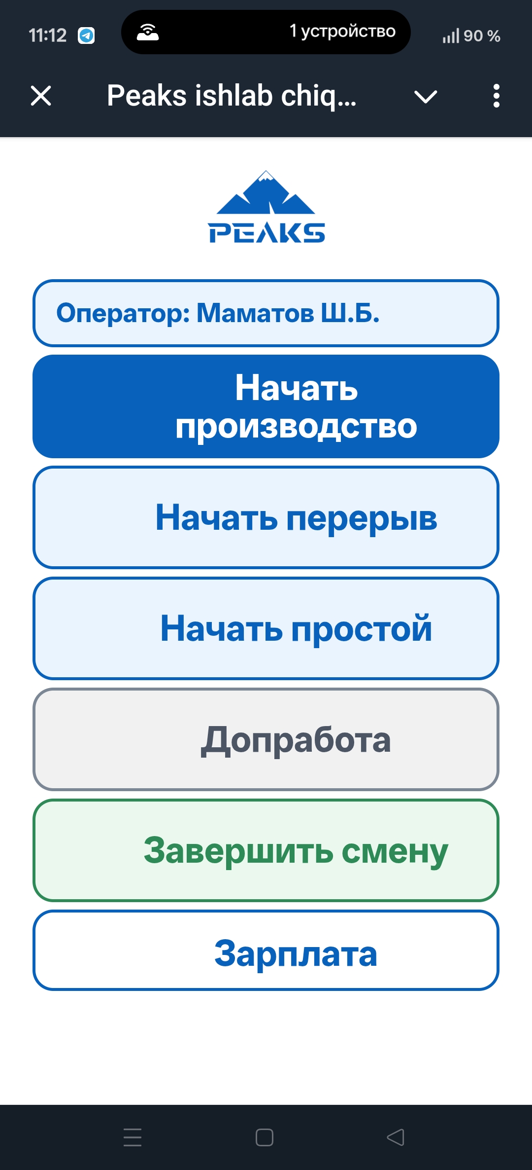 Реальный экран Mini App: начало производства